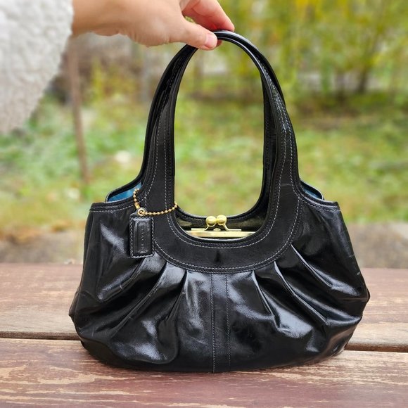 Coach Handbags - COACH Shoulder Bag Black Patent Leather Satchel Kisslock